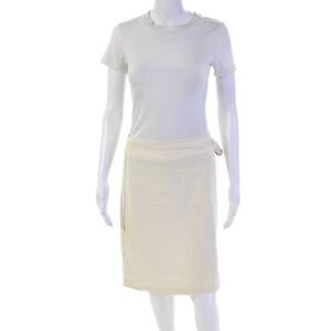 Anne Willi Womens Cotton Linen Pockets Knee Length Unlined Skirt Cream Size 0